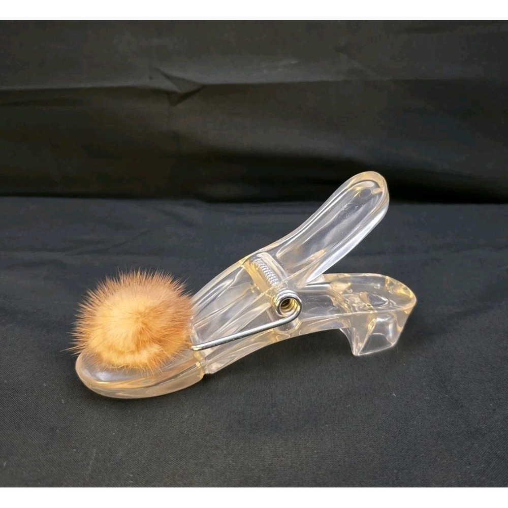 Vintage Clear Acrylic Shoe Slipper Desk Letter‎ Memo Holder Novelty Pompom